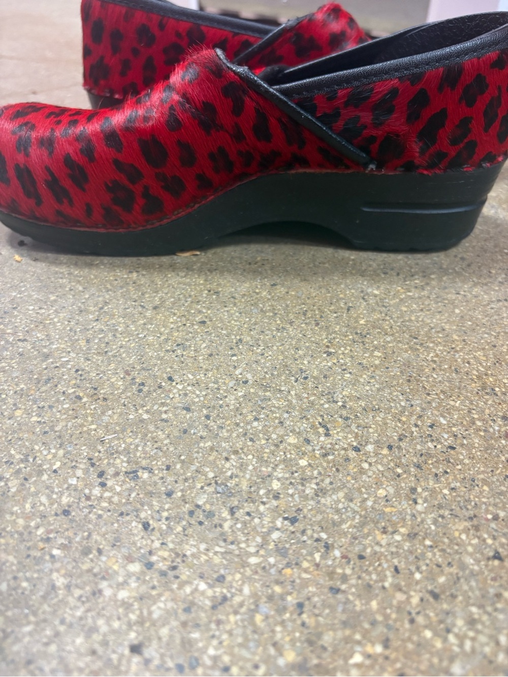 Dansko Professional Clog Red Leopard Print Calf Hair Leather- Size 41